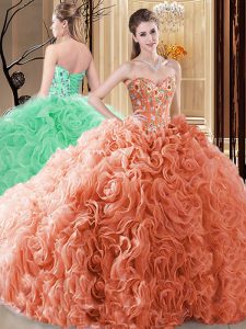Hot Selling Floor Length Ball Gowns Sleeveless Orange Quinceanera Gown Lace Up
