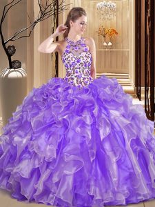 Scoop Sleeveless Backless Floor Length Embroidery and Ruffles Quinceanera Gown