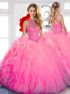Graceful Baby Pink Sleeveless Beading Floor Length Sweet 16 Dress