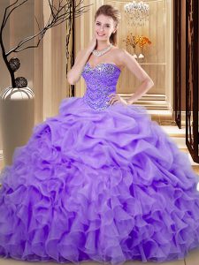 Noble Organza Sleeveless Floor Length 15th Birthday Dress and Beading and Ruffles and Pick Ups