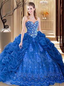Extravagant Sleeveless Court Train Embroidery and Pick Ups Lace Up Ball Gown Prom Dress