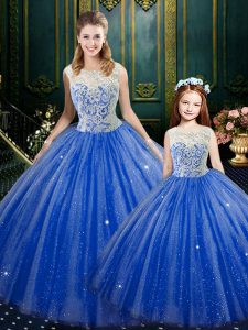 Stunning Lace Quinceanera Dresses Royal Blue Zipper Sleeveless Floor Length