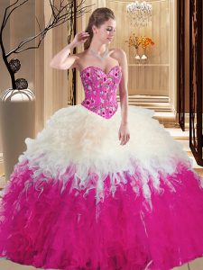 Multi-color Ball Gowns Embroidery and Ruffles Sweet 16 Dresses Lace Up Tulle Sleeveless Floor Length
