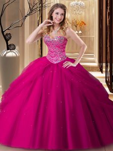 Luxury Beading Sweet 16 Dresses Fuchsia Lace Up Sleeveless Floor Length