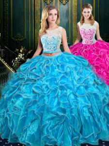 Top Selling Scoop Sleeveless Organza Quinceanera Gown Lace and Ruffles Zipper