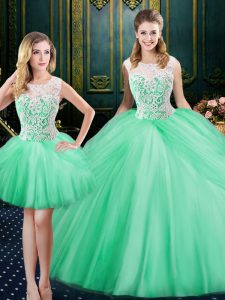 Free and Easy Three Piece Scoop Sleeveless Lace Up Floor Length Lace and Pick Ups Quince Ball Gowns