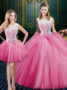 Three Piece Scoop Sleeveless Lace and Pick Ups Zipper 15 Quinceanera Dress