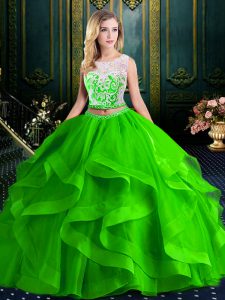 Clearance 15 Quinceanera Dress Military Ball and Sweet 16 and Quinceanera with Lace and Ruffles Scoop Sleeveless Brush Train Zipper