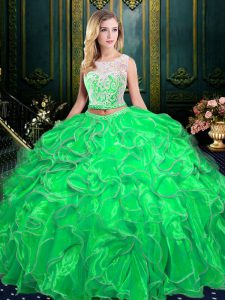 Sweet 16 Dresses Military Ball and Sweet 16 and Quinceanera with Lace and Ruffles Scoop Sleeveless Zipper
