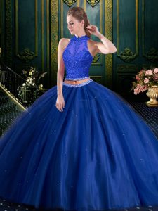 Amazing Navy Blue Sleeveless Tulle Lace Up Quinceanera Gown for Military Ball and Sweet 16 and Quinceanera