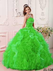 Sweetheart Green Beaded 2013 Beautiful Quinceanera Dress with Appliques