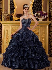 Dressy Navy Blue Sweetheart Organza Dress for Quinceanera with Ruffles