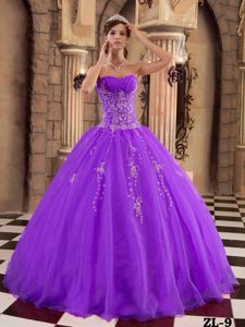Purple Beaded Organza Sweet Quinceanera Dresses with Lace-up Back