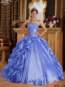 Purple Sweetheart Floor-length Taffeta Dress for Quince with Appliques and Pick-ups