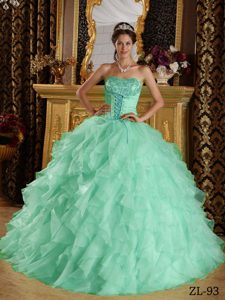 Apple Green Sweetheart Ball Gown Quinceanera Dresses with Ruffles and Appliques