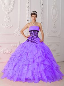 Lavender Strapless Ball Gown Quinceanera Dress with Ruffles and Appliques on Sale