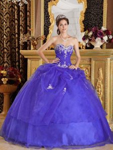 Purple Sweetheart Organza Quinceanera Dress with Appliques and Pick-ups on Sale