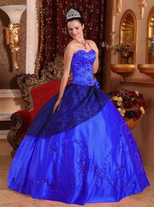 Bright Blue Sweetheart Ball Gown Taffeta Quinceanera Gown Dress with Embroidery