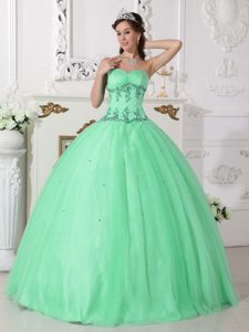 Apple Green Sweetheart Ball Gown Sweet Sixteen Dresses with Appliques in Fashion