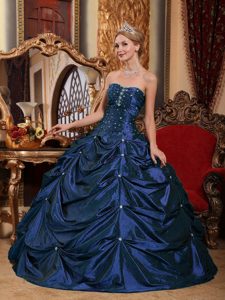 Navy Blue Sweetheart Taffeta Quinceanera Dress with Beading and Pick-ups on Sale