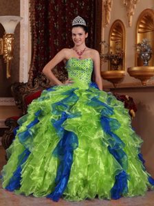 2014 Exclusive Sweetheart Green and Blue Ruffled Quinceanera Gowns with Beading