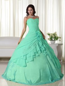 Apple Green Sweetheart Chiffon Quinceanera Gown Dress with Beading and Flowers