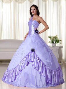Lilac One-shoulder Floor-length Taffeta Dress for Quinceanera with Beading on Sale