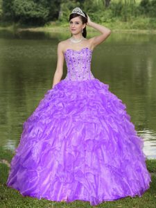 Best Purple Sweetheart Quinceanera Gown with Beading and Layered Ruffles