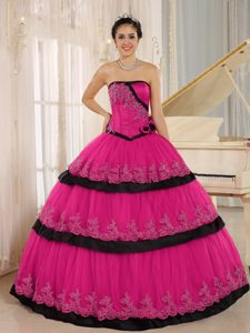 Custom Made Coral Red Quinceanera Gown Dress with Hand Made Flowers