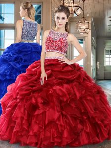 Affordable Organza Sleeveless Floor Length Ball Gown Prom Dress and Beading and Ruffles and Pick Ups