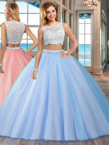 Great Floor Length Side Zipper Ball Gown Prom Dress Blue for Military Ball and Sweet 16 and Quinceanera with Beading