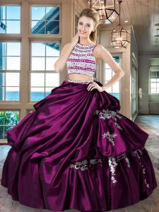 Trendy Scoop Fuchsia Backless Sweet 16 Dresses Beading and Appliques and Pick Ups Sleeveless Floor Length