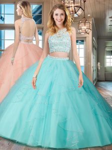 Enchanting Scoop Sleeveless Backless Floor Length Beading and Ruffles Ball Gown Prom Dress