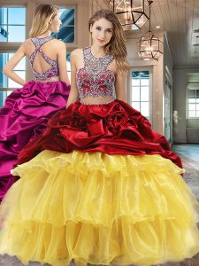 Scoop Multi-color Two Pieces Beading and Ruffled Layers and Pick Ups Sweet 16 Dresses Criss Cross Organza and Taffeta Sleeveless With Train