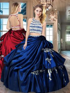 Dramatic Royal Blue Backless Scoop Beading and Appliques and Pick Ups 15 Quinceanera Dress Taffeta Sleeveless