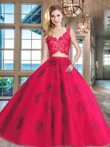 Sleeveless Lace and Appliques Zipper Quinceanera Gown