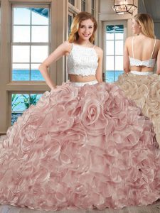 Tulle Straps Sleeveless Backless Beading and Ruffles Ball Gown Prom Dress in Champagne
