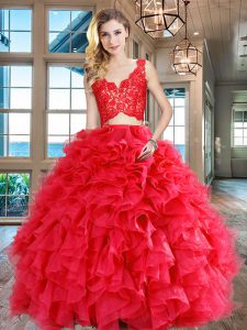 Smart Organza Sleeveless Floor Length Quince Ball Gowns and Lace and Ruffles