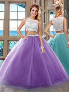 Beautiful Bateau Sleeveless Sweet 16 Dress Floor Length Beading Purple Tulle