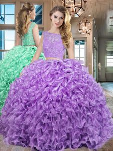 Custom Fit Sleeveless Lace and Ruffles Lace Up Quinceanera Dresses