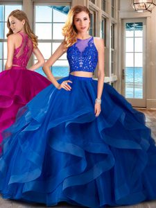 Superior Scoop Royal Blue Sleeveless Tulle Zipper Quince Ball Gowns for Military Ball and Sweet 16 and Quinceanera