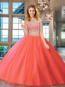 Fashion Watermelon Red Scoop Backless Beading Quinceanera Gowns Sleeveless
