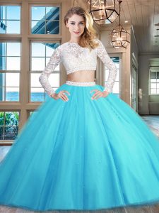 Scoop Long Sleeves Beading and Lace Zipper 15 Quinceanera Dress