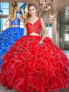 Exceptional Sleeveless Zipper Floor Length Lace and Ruffles Quinceanera Dress