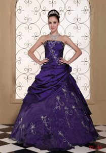 Exclusive Strapless Embroidered Dark Purple Drapped Quinceanera Dress for Less