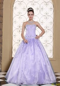 Elegant Lilac Sweetheart Organza Sweet Sixteen Dresses with Beading on Promotion