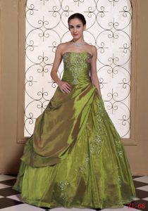Olive Green Strapless Floor-length Taffeta and Organza Quinceanera Dress for Cheap