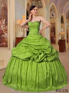 Cheap Olive Green Sweetheart Taffeta Quinceanera Dress with Pick-ups and Beading