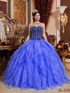 Purple Sweetheart Ball Gown Organza Ruffled Quinceanera Dress with Embroideries