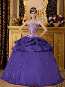 Strapless Eggplant Purple Ball Gown Quinceanera Dress with Pick-ups and Appliques